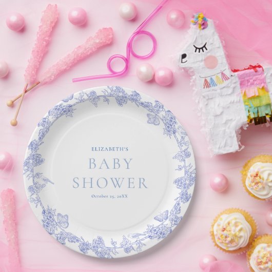 ブルーガーデンお洒落チノイスリーベビーシャワー ペーパープレート (パーティー)
