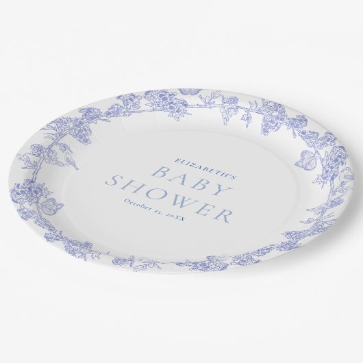ブルーガーデンお洒落チノイスリーベビーシャワー ペーパープレート (アングル)