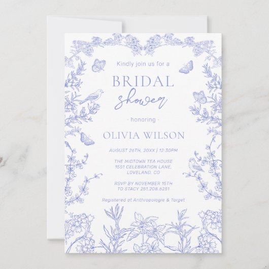 ブルーガーデンお洒落チノワセリーブライダルシャワー 招待状 (正面)