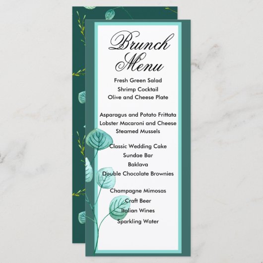 ブルーガーデンの水の色の茎結婚のメニュー メニュー (正面/裏面)