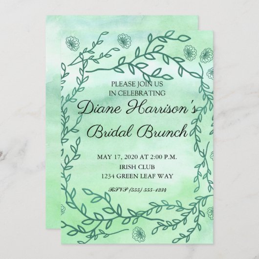 ブルーガーデンウォーターカラーステムウェディングシャワー 招待状 (正面/裏面)