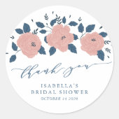 ブルーガーデンスタイリッシュフラワーありがパーソナライズされたとうございます ラウンドシール (正面)