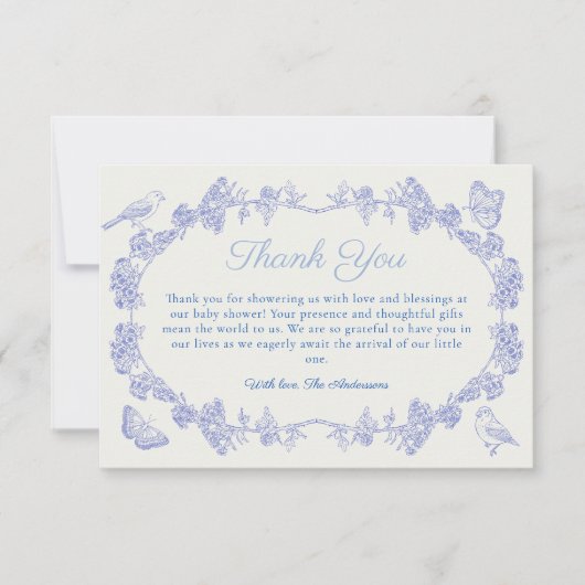 ブルーガーデンチノイスリーベビーシャワーサンキューカード サンキューカード (正面)