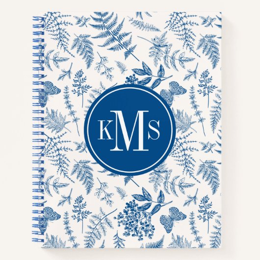 ブルーガーデンバタフライ&フローラガーデンパターン ノートブック (正面)