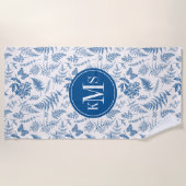 ブルーガーデンバタフライ&フローラガーデンパターン ビーチタオル (正面)