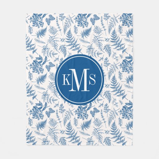 ブルーガーデンバタフライ&フローラガーデンパターン フリースブランケット (正面)