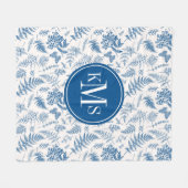 ブルーガーデンバタフライ&フローラガーデンパターン フリースブランケット (正面(横))