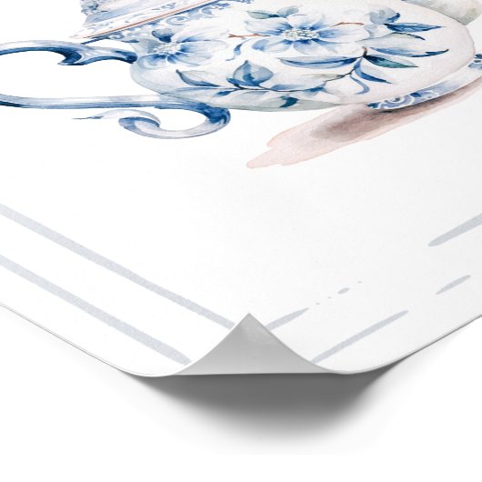 ブルーガーデンビクトリアンブライダルシャワーティーゲストブック ポスター (角)