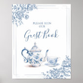ブルーガーデンビクトリアンブライダルシャワーティーゲストブック ポスター (正面)