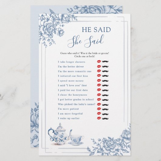 ブルーガーデンビクトリアンブライダルティー彼は彼女が言った (正面/裏面)