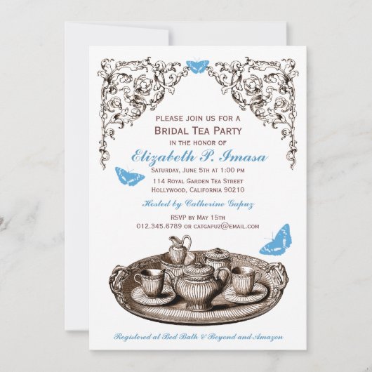 ブルーガーデンブライダルティーパーティの招待状 招待状 (正面)