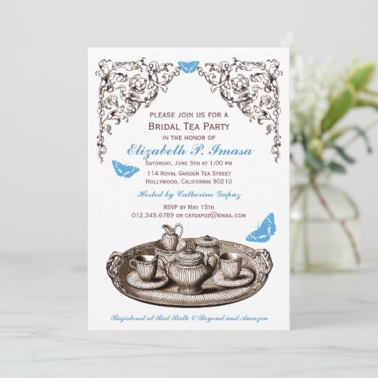 ブルーガーデンブライダルティーパーティの招待状 招待状 (スタンド正面)