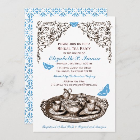 ブルーガーデンブライダルティーパーティの招待状 招待状 (正面/裏面)