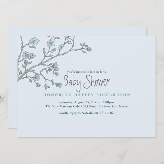 ブルーガーデンモダンベビーシャワー招待状 招待状 (正面/裏面)