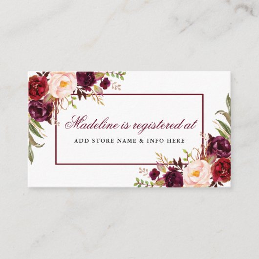 ブルーガーデン フラワーブライダルシャワー レジストリー挿入カード エンクロージャーカード (正面)