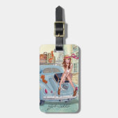 ブルーガーリーカースタイリッシュバケーションガールズトラベルパリ ラゲッジタグ (正面縦)