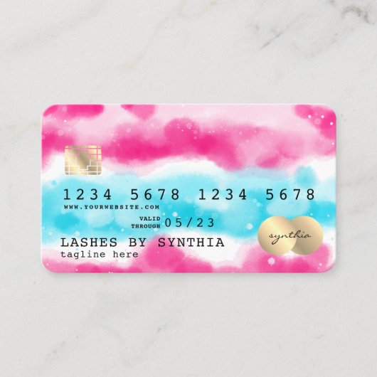 ブルーガーリースカイ海ピンクウォーター色クレジットカード 名刺 (正面)