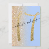 ブルーガーリーモダン金ゴールドグリッターグラデーションスウィート17 招待状 (裏面)