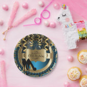 ブルーガーリー誕生日と金ゴールドとブラックハイヒール ペーパープレート (パーティー)