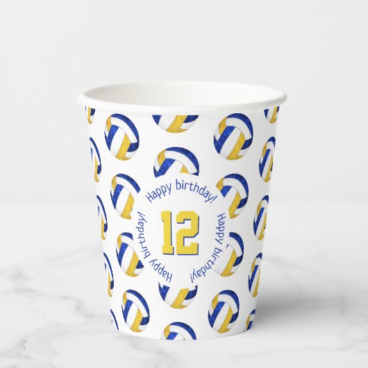 ブルーガーリー金ゴールドバレーボール誕生日パーティー 紙コップ (正面)