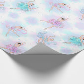 ブルーガーリー&ピンクTutu Ballerinasと背景 ラッピングペーパー (角)