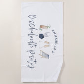 ブルーガーリー モダン コックテール スクリプト ブライズメイド ビーチタオル (正面)