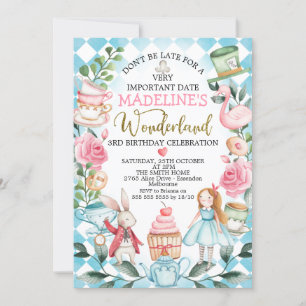 ブルーガールズアリスインワンダーランド誕生日招待状 招待状