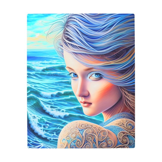 ブルーガール海波ファンタジーアートワーク メタルプリント (正面)