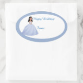 ブルーガール誕生日ギフトラベルシール 楕円形シール (バッグ)