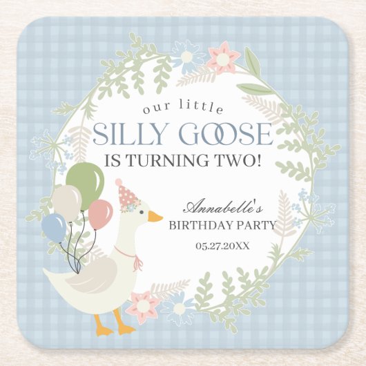 ブルーガ間抜けースフローラギンガム誕生日 スクエアペーパーコースター (正面)