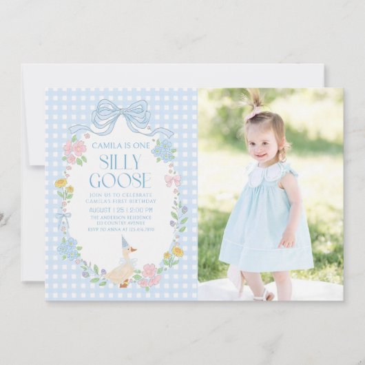 ブルーガ間抜けースフローラギンガム1st誕生日 招待状 (正面)