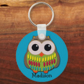 ブルーキカラフルーチェインの可愛いパーソナライズされたフクロウ キーホルダー (正面)
