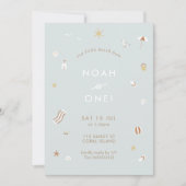 ブルーキッズビーチプールパーティーテーマ誕生日 招待状 (正面)