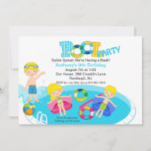 ブルーキッズプールパーティー誕生日招待状 招待状 (正面)