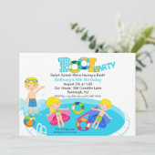 ブルーキッズプールパーティー誕生日招待状 招待状 (スタンド正面)