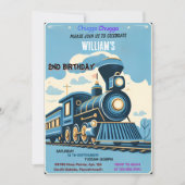 ブルーキッズボーイズヴィンテージ2列の誕生日に乗る 招待状 (正面)