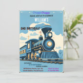 ブルーキッズボーイズヴィンテージ2列の誕生日に乗る 招待状 (スタンド正面)