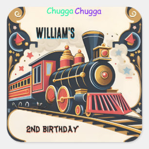 ブルーキッズ男の子ヴィンテージ2列車2歳の誕生日 スクエアシール