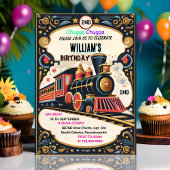 ブルーキッズ男の子ヴィンテージ2列車2歳の誕生日 招待状