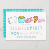 ブルーキッドガールスリープバースランバーパーティの招待状 招待状 (正面/裏面)