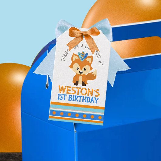 ブルーキツネウッドランド誕生日サンキューメッセージカード ギフトタグ