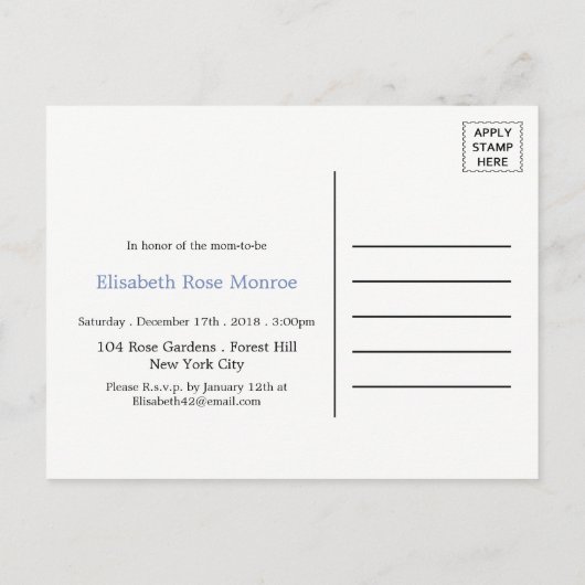 ブルーキツネバーラップベビーシャワー招待状 インビテーションポストカード (裏面)