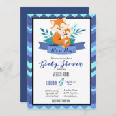 ブルーキツネIt's A Boy Baby Shower招待状 招待状 (正面/裏面)