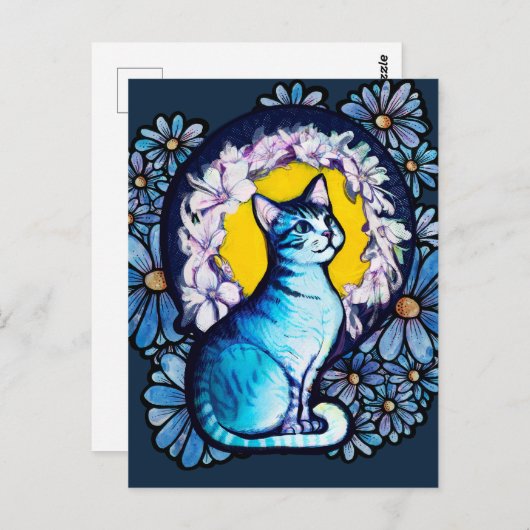 ブルーキティキャットハローミュシャスタイルフローラ ポストカード (正面/裏面)
