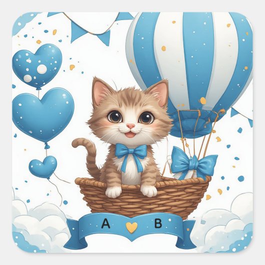 ブルーキテン・ベイビーシャワーのお祝い 🐱 スクエアシール (正面)
