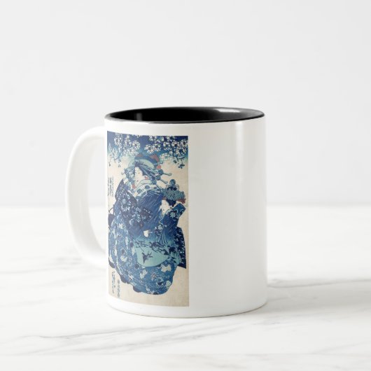 ブルーキモノ女日本の女の浮世絵スタイル ツートーンマグカップ (正面左)