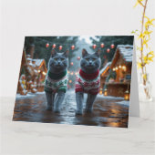 ブルーキャッツロシアのクリスマス雪の休日 カード (黄色い花)