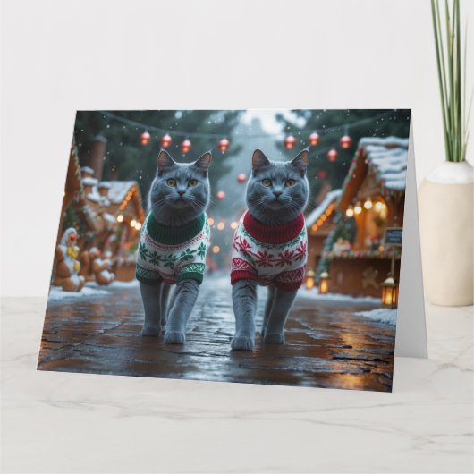 ブルーキャッツロシアのクリスマス雪の休日 カード (正面)