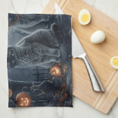 ブルーキャッツロシアのハロウィン不気味 キッチンタオル (四つ折り)