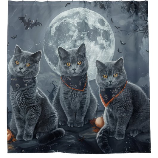 ブルーキャッツロシアのハロウィン不気味 シャワーカーテン (正面)